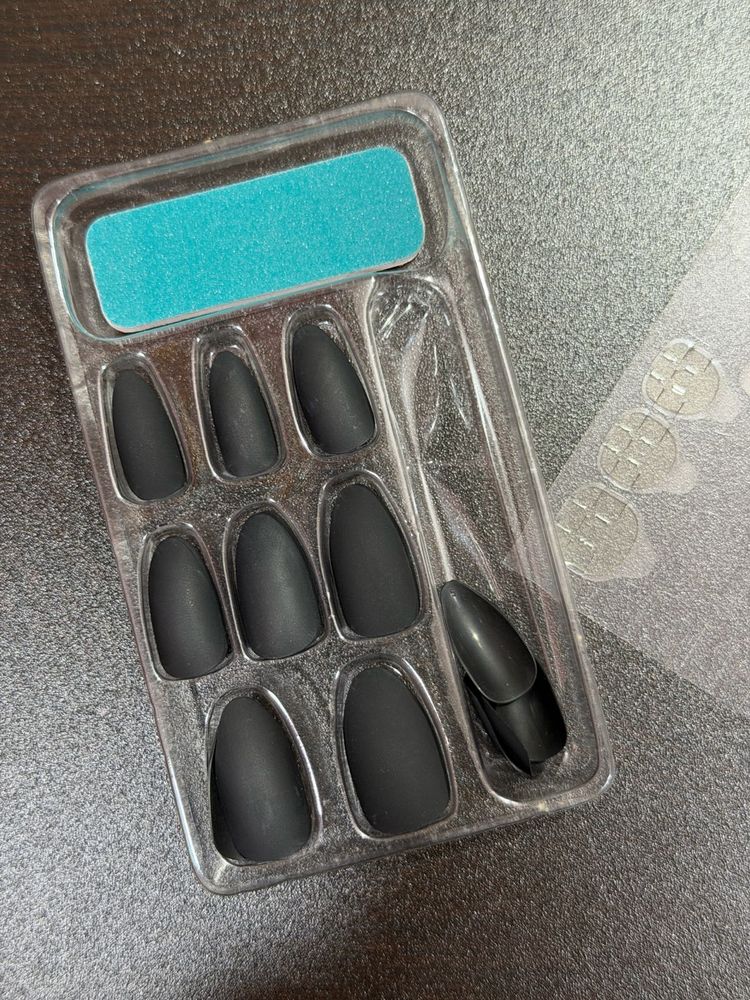 Matte Black Almond Press-On Nails
