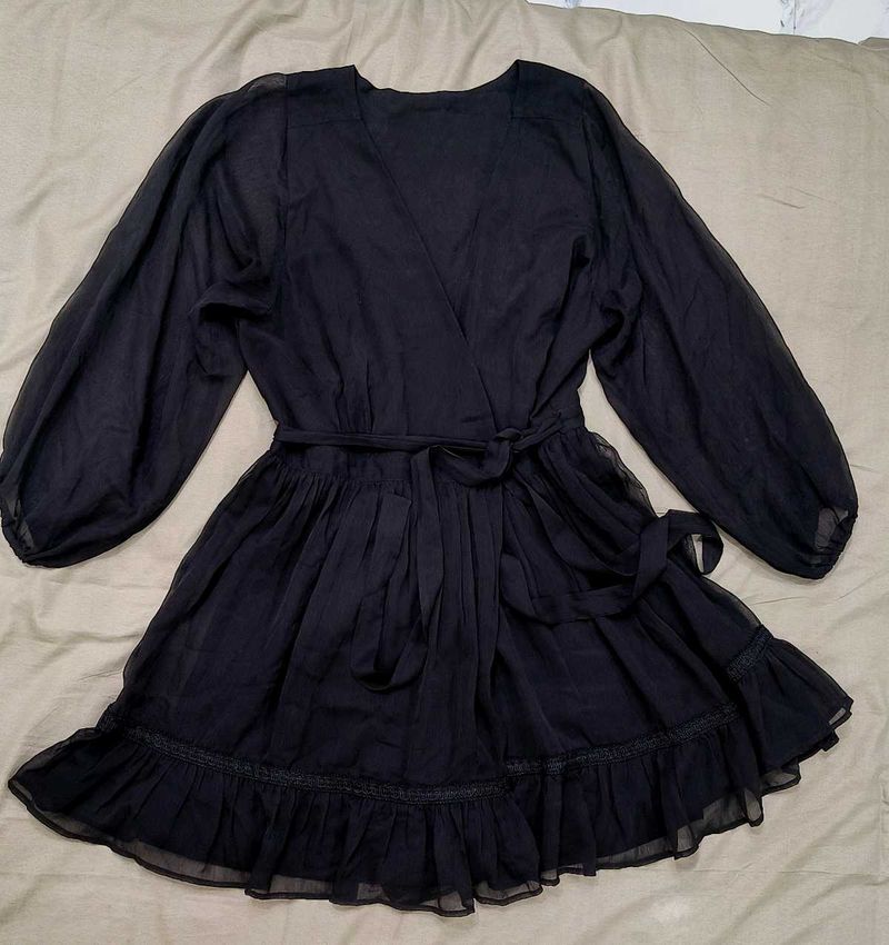 Chic Black Wrap Dress with Tie Waist