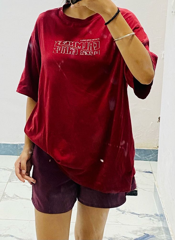 Maroon oversized Graphic T-Shirt