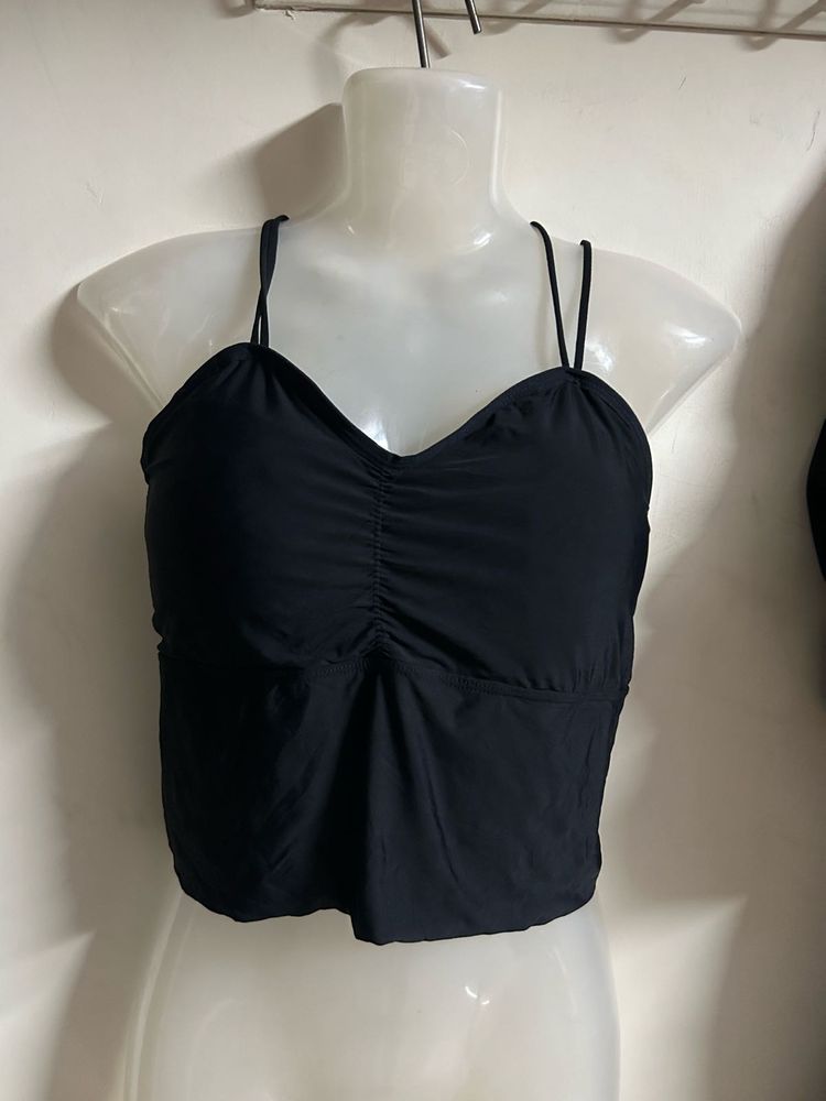 Chic Black Ruched Spaghetti Strap Top