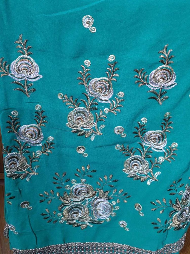 Embroidered Teal Saree