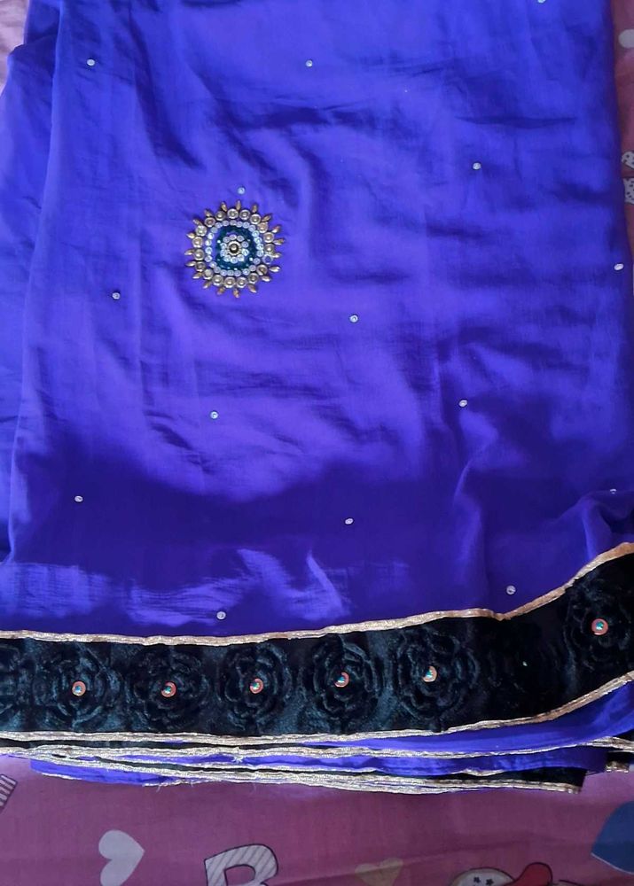Royal Blue Embellished Saree.