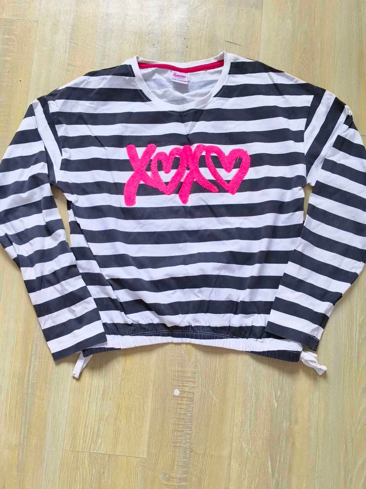 Striped Long Sleeve Top with Hearts