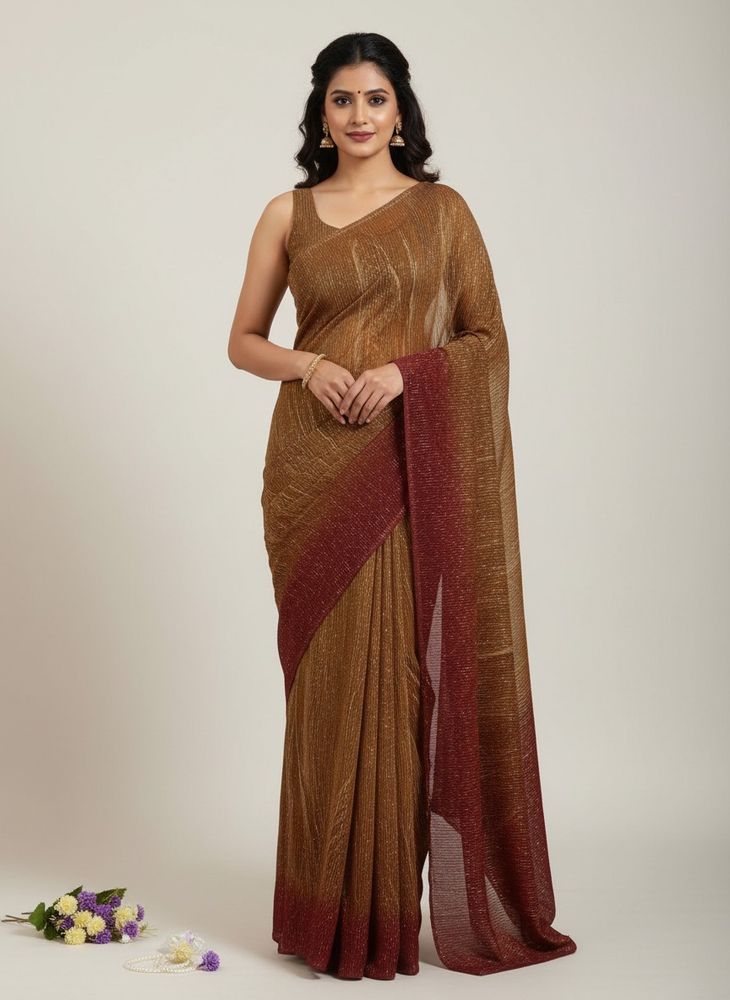 Elegant Ombre Brown &amp; Burgundy shimmery saree