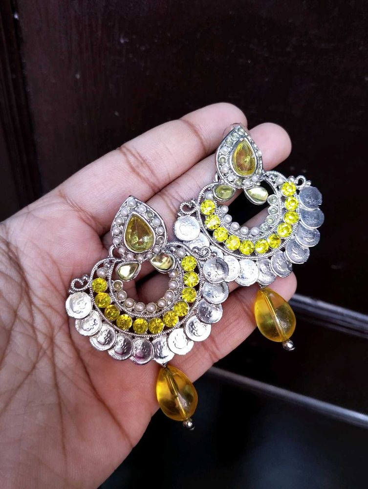 Beautiful Jhumka Earrings with parrot green Stones