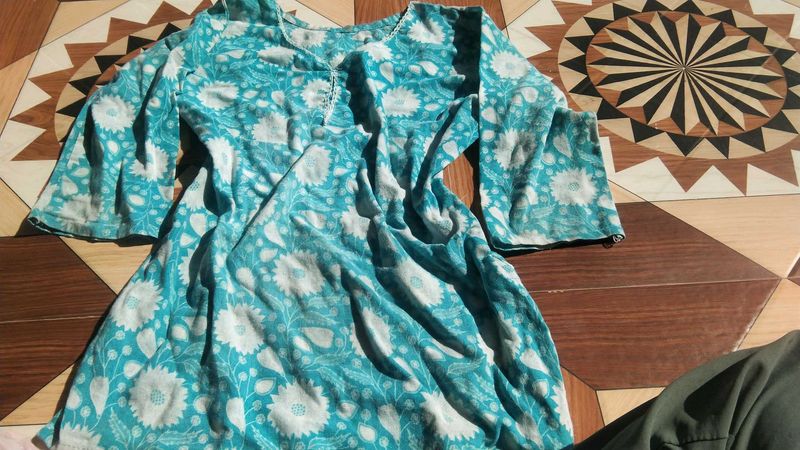 Teal Floral Print Kurta