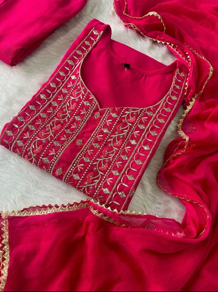 Elegant Pink Embroidered Kurta Set with Dupatta