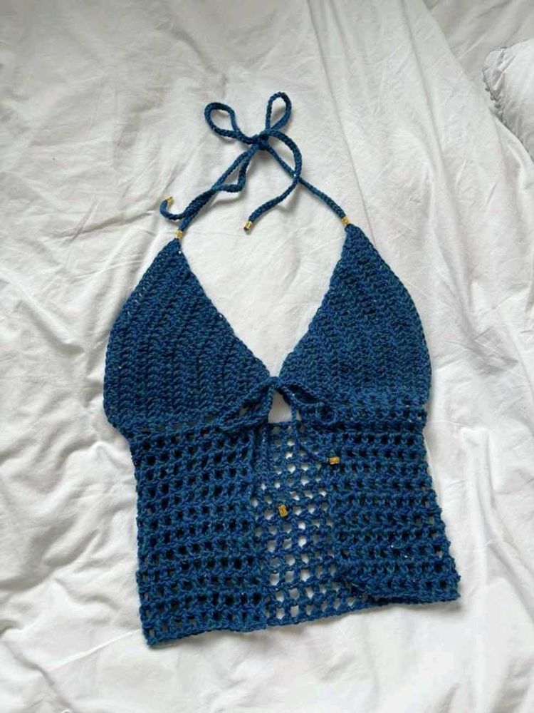 Blue Crochet Halter Top