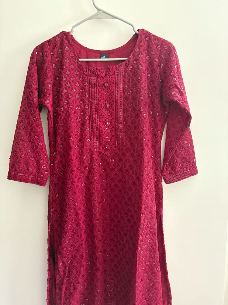 Maroon Embroidered Kurti