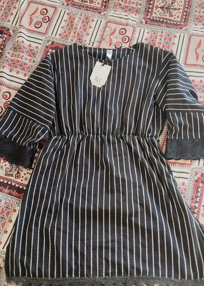 Black &amp; White Striped Mini Dress