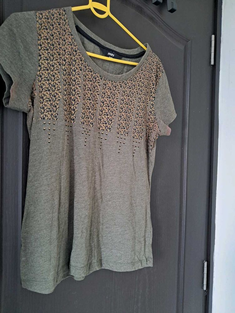 Olive Green Embellished Tee