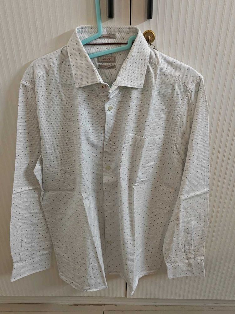 Men's White Polka Dot Button-Up Shirt