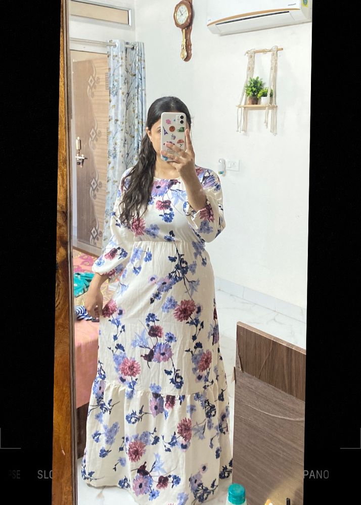 Ballon Sleeves Long Floral Dress