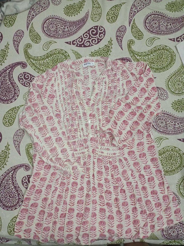 Pink Floral Print Kurta Top