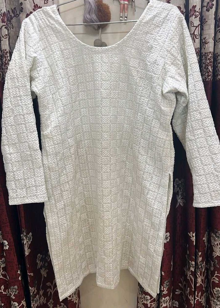 White Textured Kurta