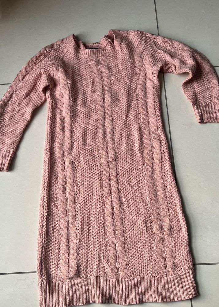 Peach Cable Knit Sweater Dress