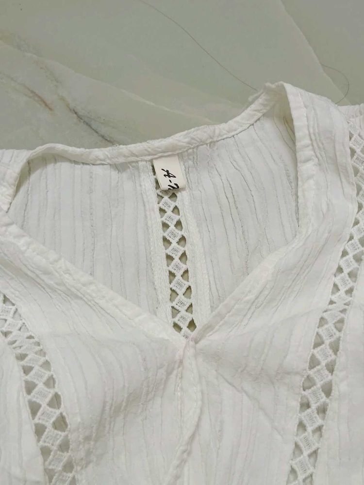 White Embroidered Cotton Blouse