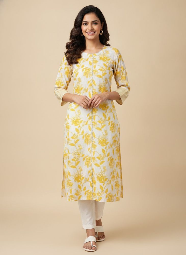 Branded  new Yellow Floral Print Kurta