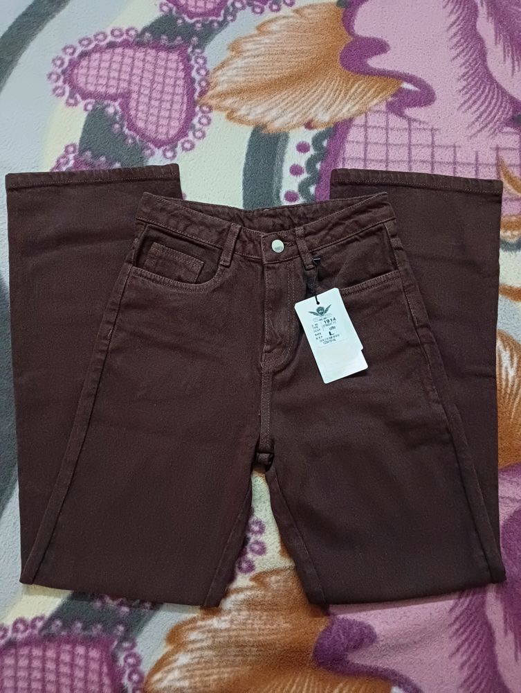 Brown Wide Leg Jeans High-rise