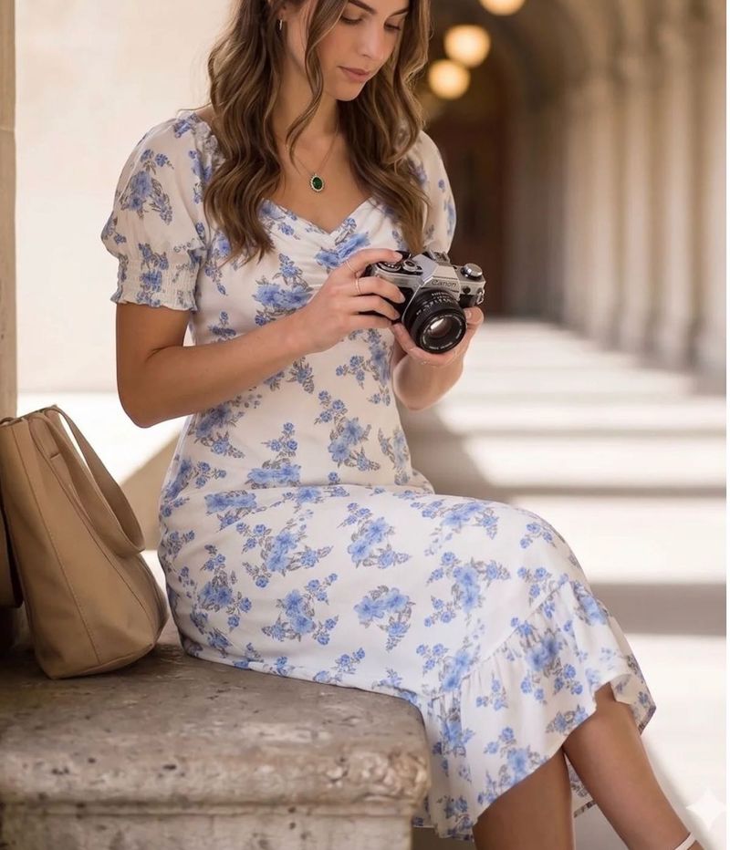 Aayu Floral Printed Puff Sleeve Midi Dress