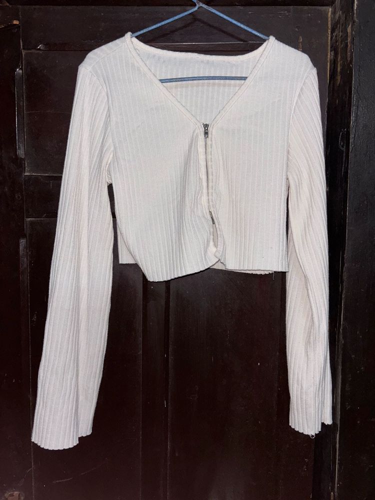 White Zip-Up Crop Top