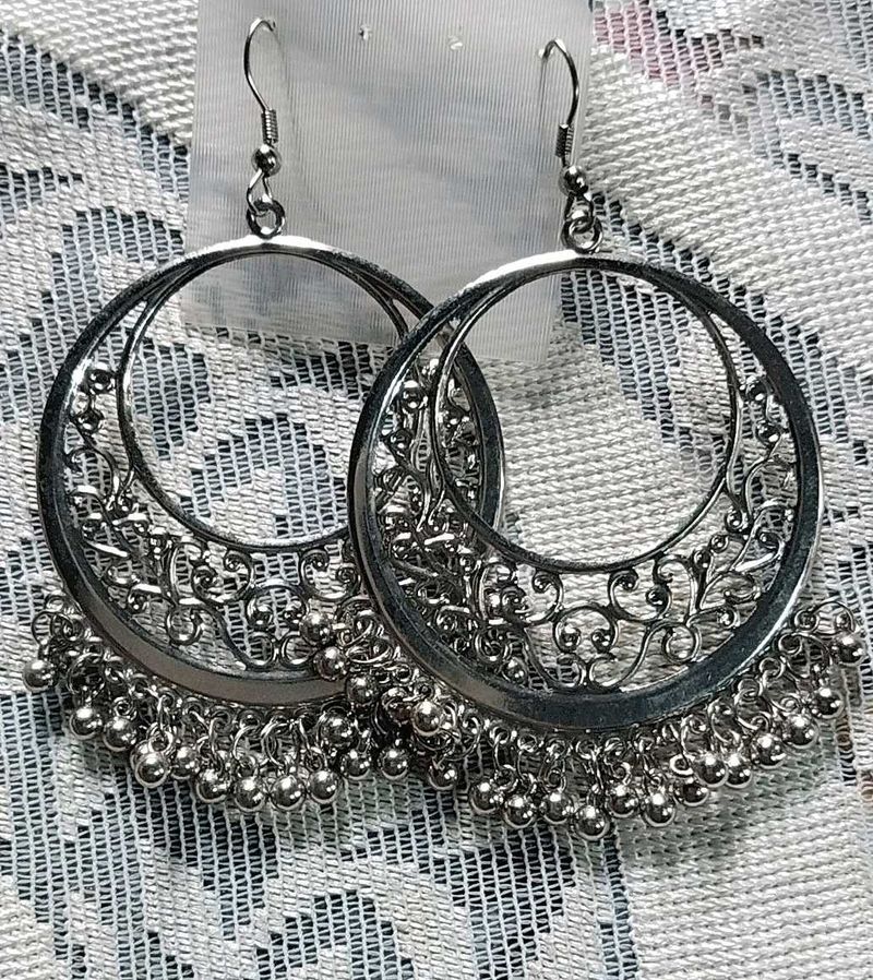 Silver Jhumka Hoop Earrings