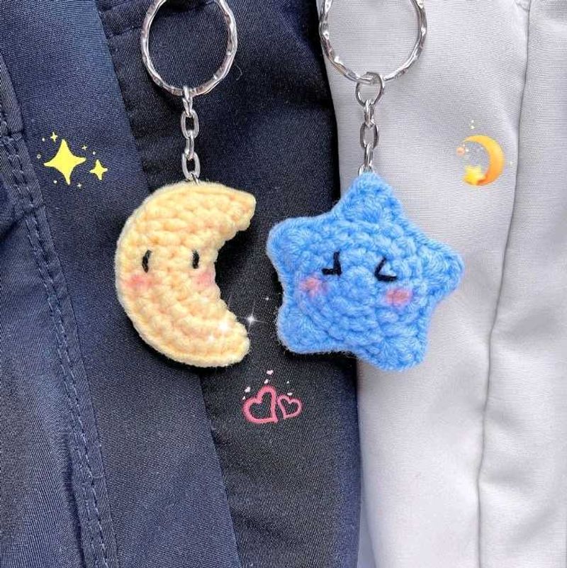 Cute Moon &amp; Star Crochet Keychains