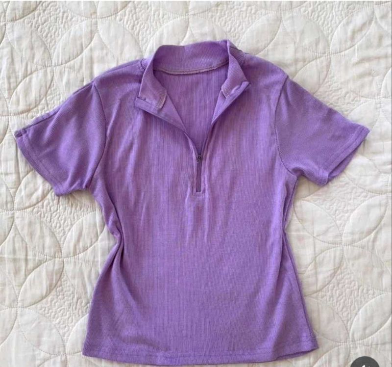 Purple Zip Neck T-Shirt