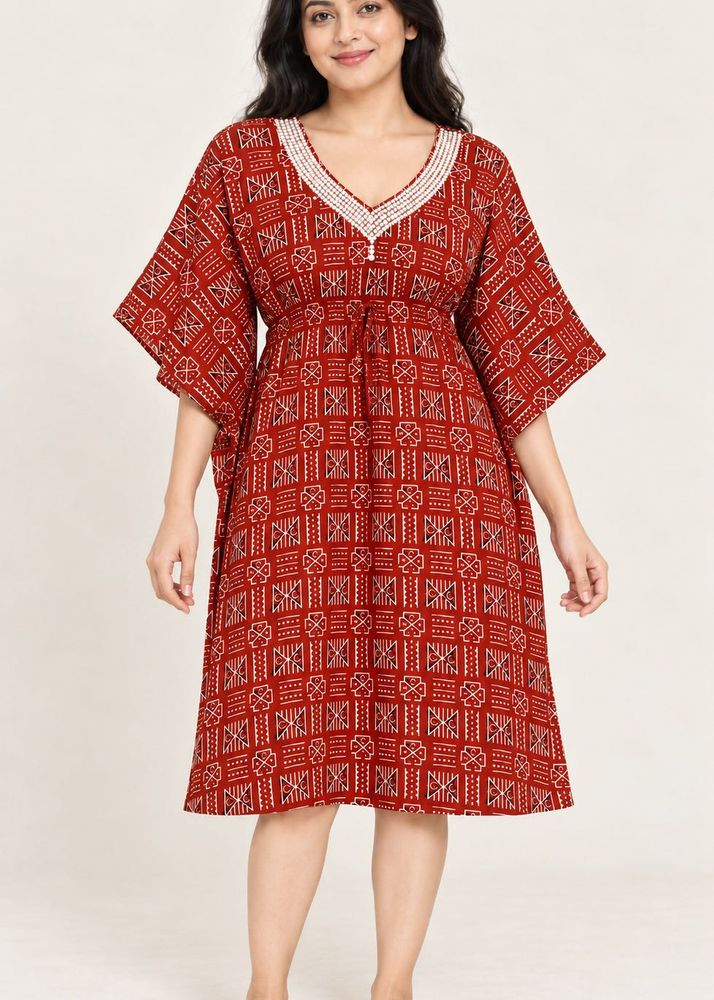 Red Geometric Print Kaftan Dress