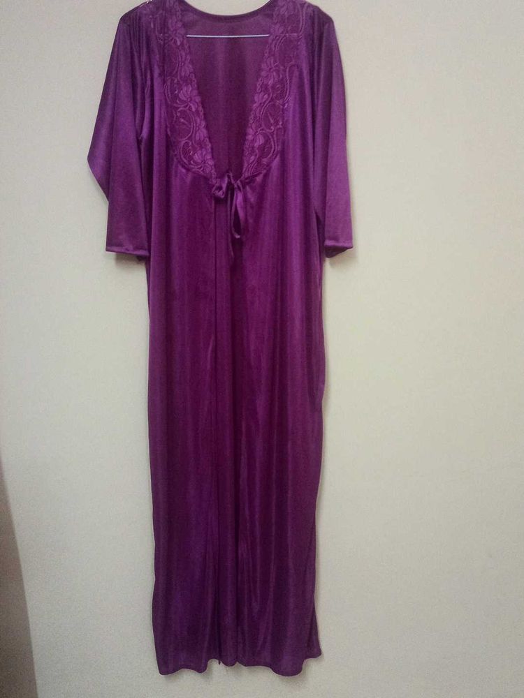 Purple Satin Robe with Lace &amp; inner dress