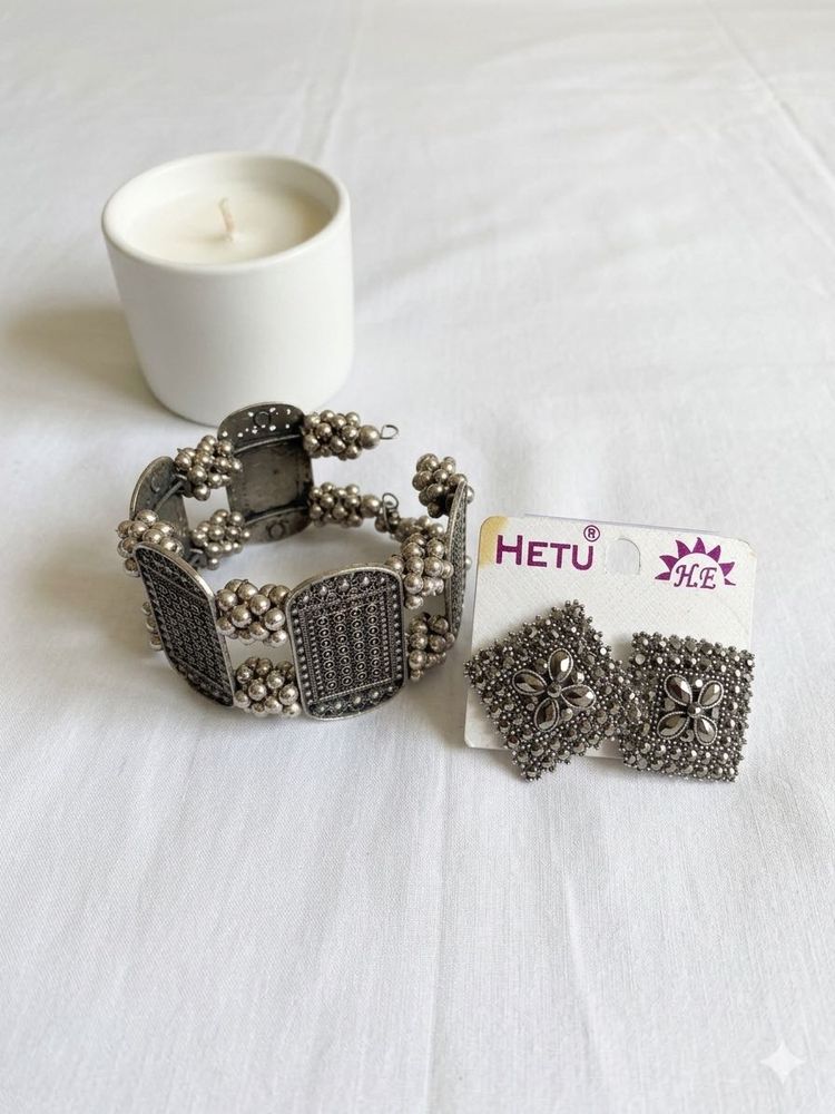 Oxidised Silver Bracelet &amp; Earring Set