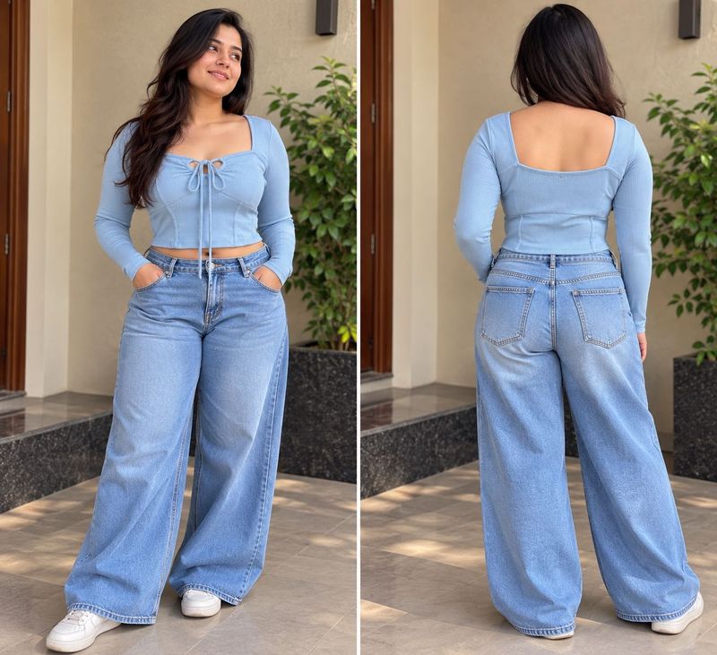 Baby Blue Long Sleeve Tie-Front Top