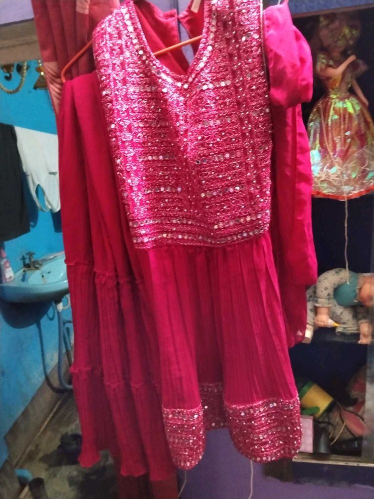 Stunning Pink Sequined Sharara Set