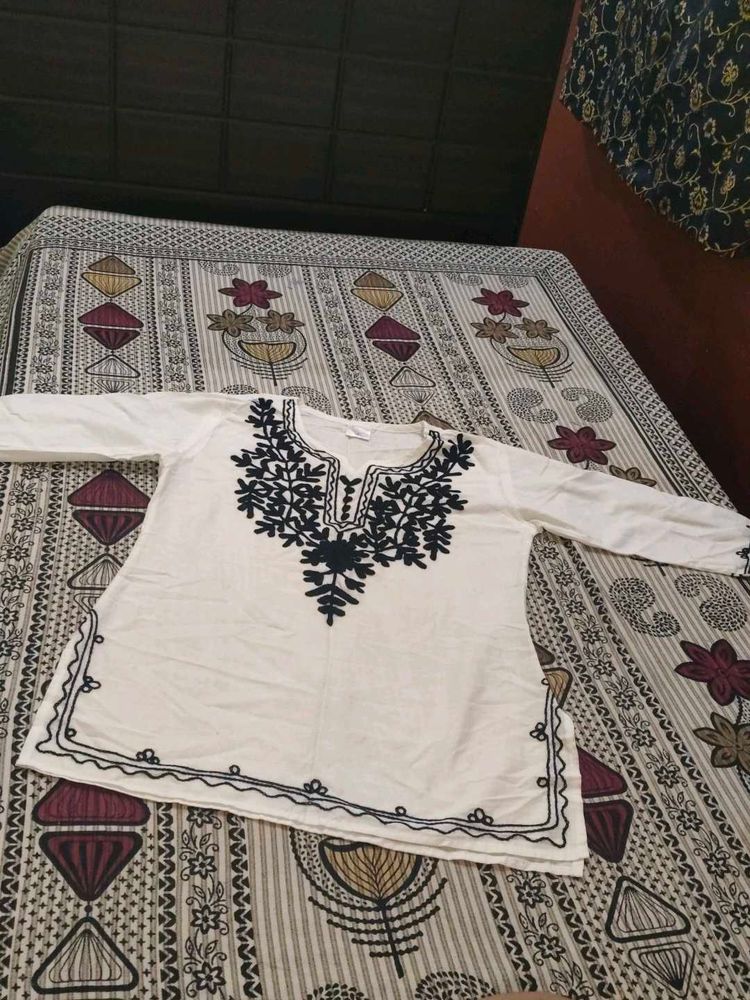 White Kurta with Black Embroidery