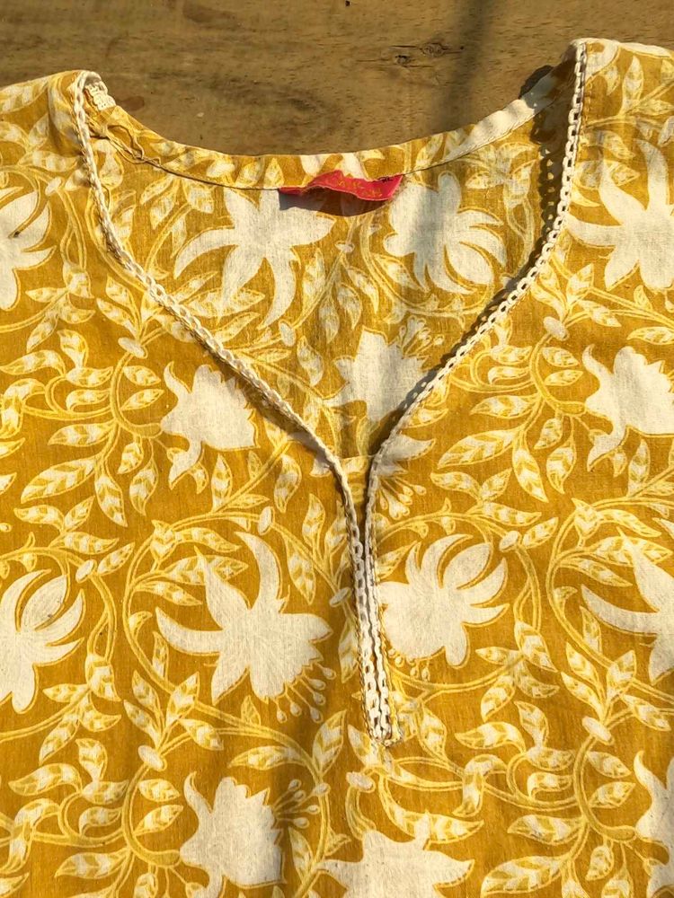 Yellow Floral Print Kurta