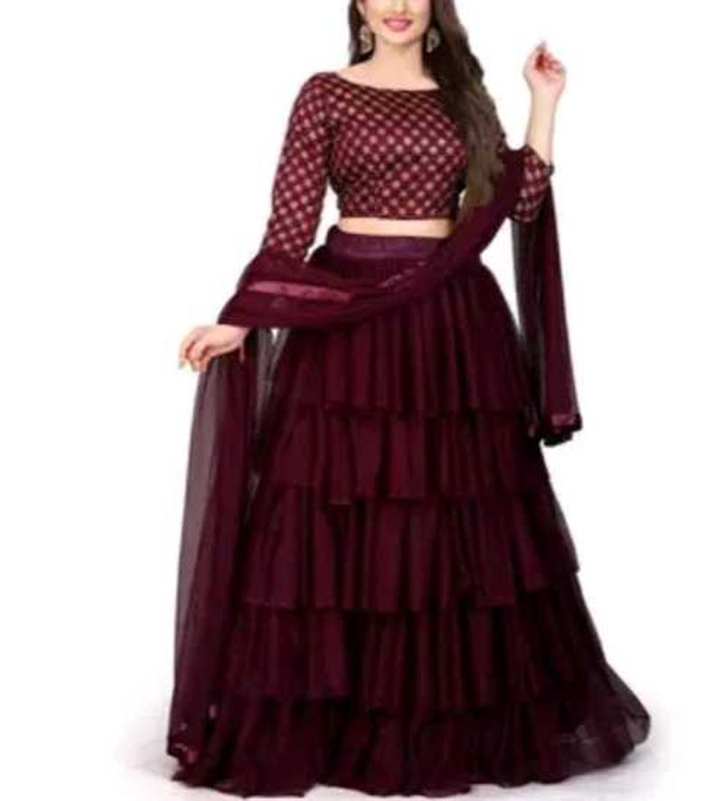Maroon Ruffled Lehenga Choli Set