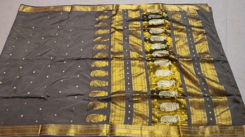 Elegant Grey &amp; Gold Saree