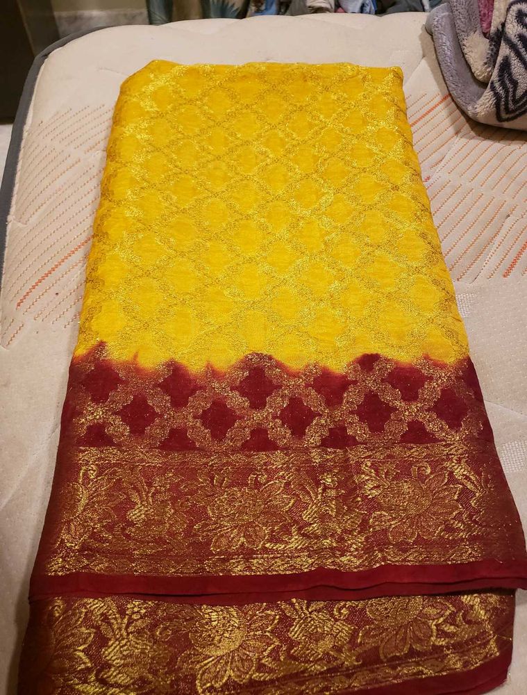 Vibrant Yellow &amp; Red Saree