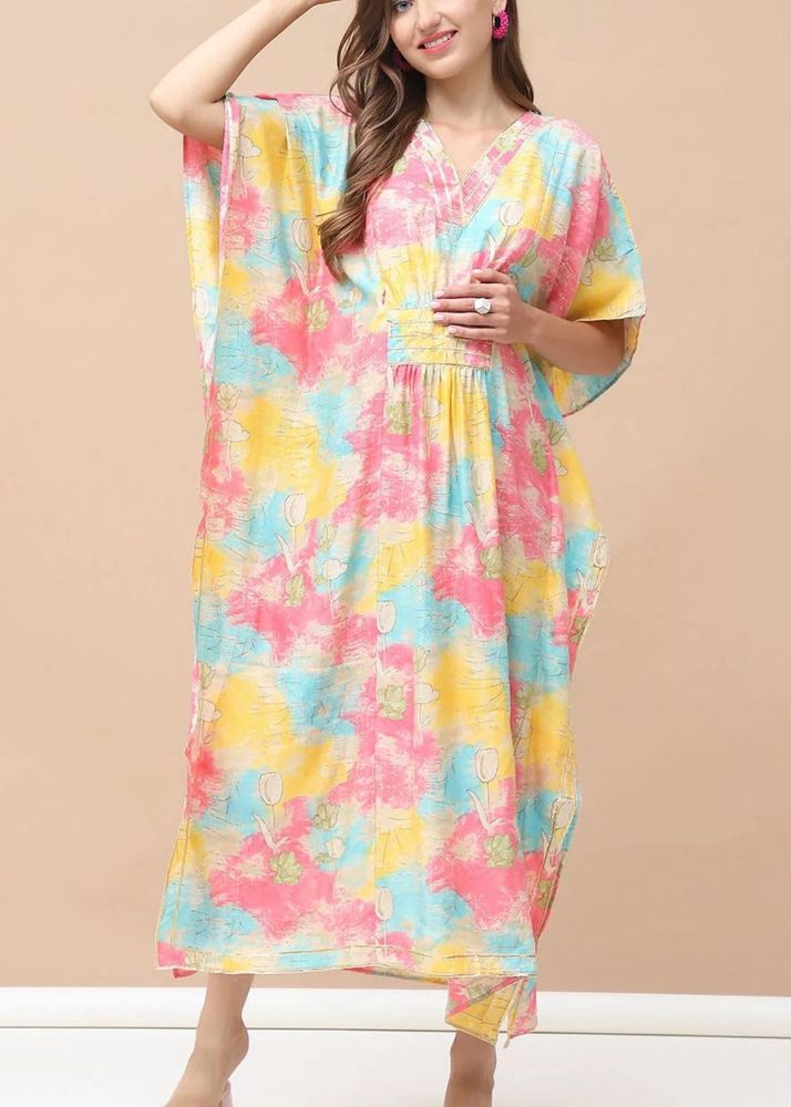 Women Tie &amp; Dye Printed Feeding Friendly Kaftan