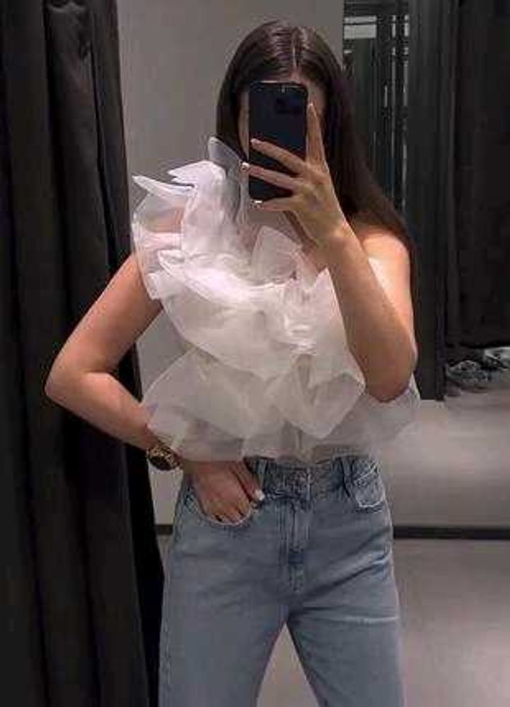 Sheer Ruffle White Top