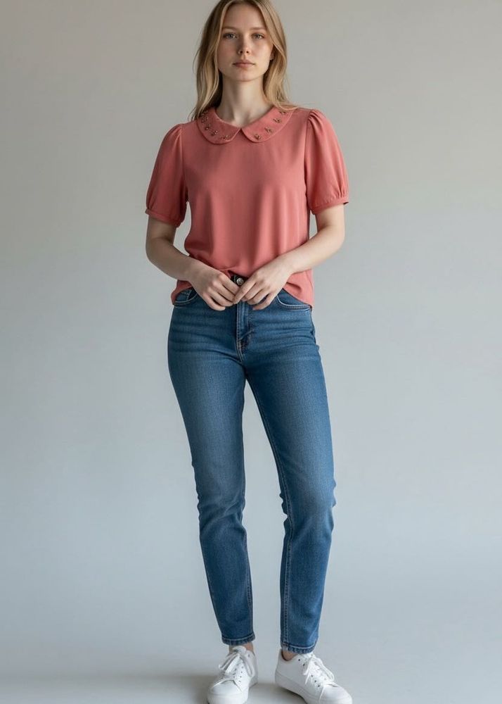 Cute Coral Puff Sleeve Top
