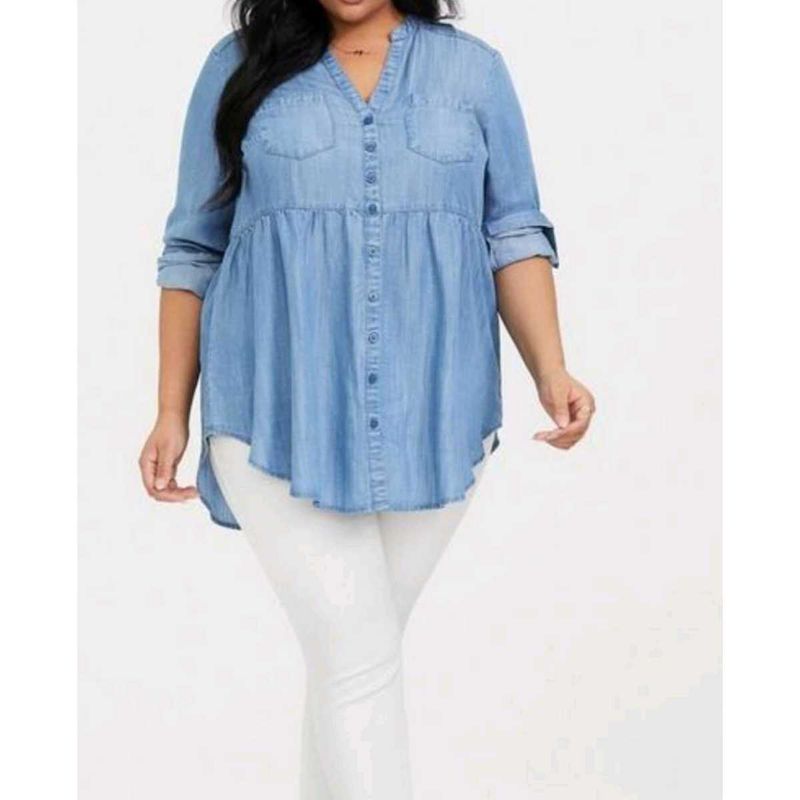 Blue Denim Tunic Top with peplum look