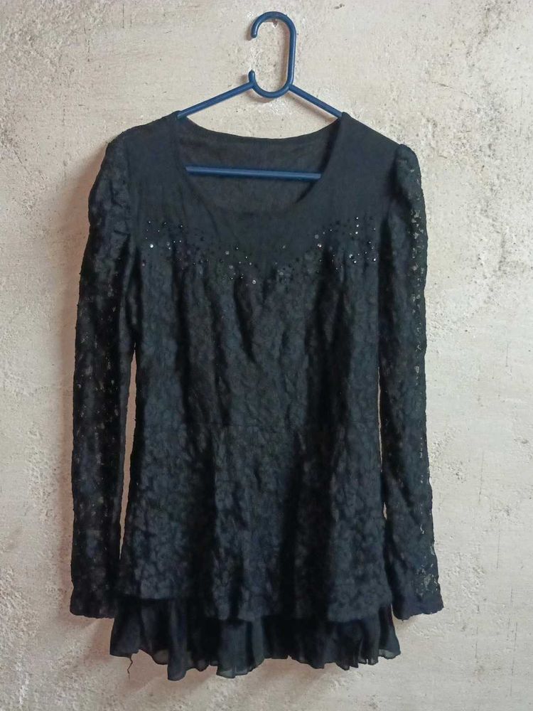 Elegant Black Lace Blouse Layered