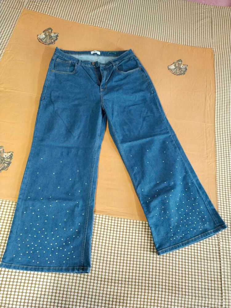 ❤️Wide Leg Embellished Denim Jeans❤️