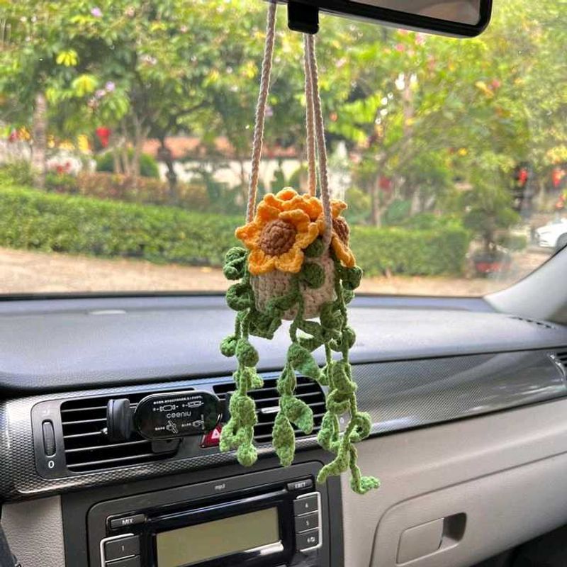 Crochet Sunflower Plant Car Charm