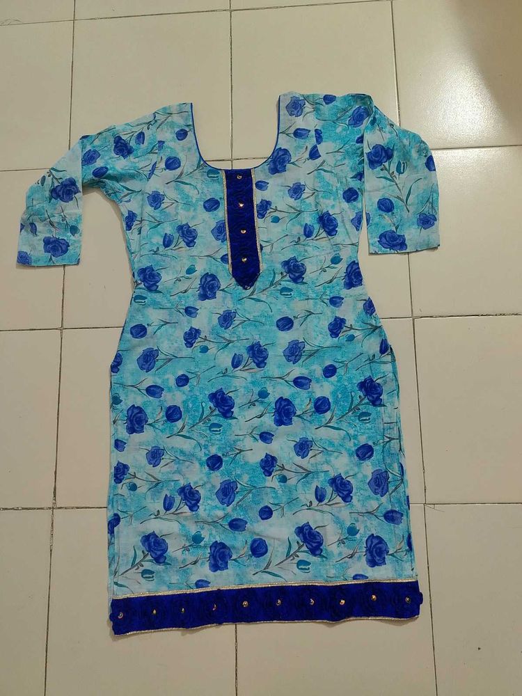 PATIALA SUIT Blue Floral Print and white p