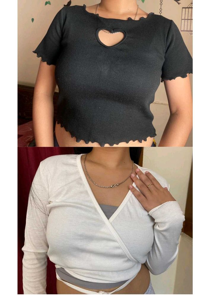White Wrap Top, Black Heart Top