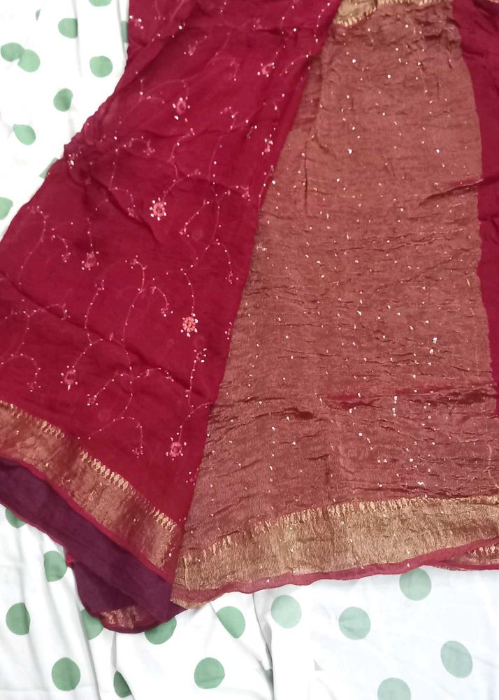 Embroidered Red Saree with Golden Border