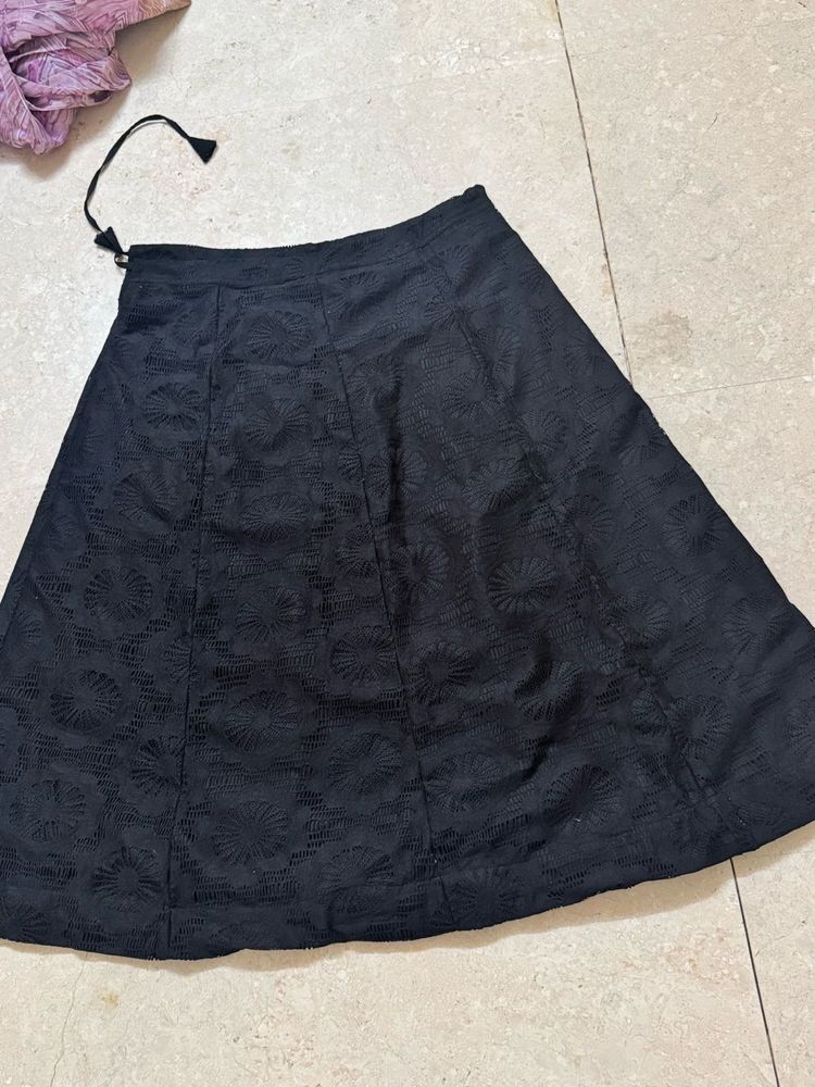 Black Textured Navratri Skirt