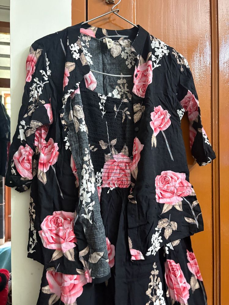 Black  Floral Co-Ord Set with Cropped Jacket